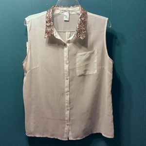 Chiffon Sleeveless Blouse Gold Sequin XL